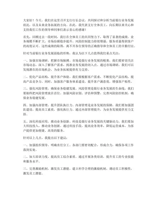 支行行长会议发言稿范文
