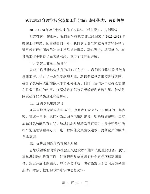 20232023年度学校党支部工作总结：凝心聚力,共创辉煌