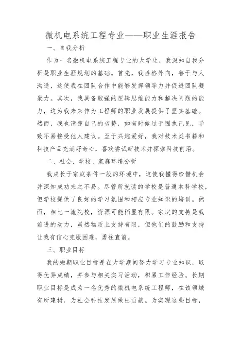 微机电系统工程专业——职业生涯报告