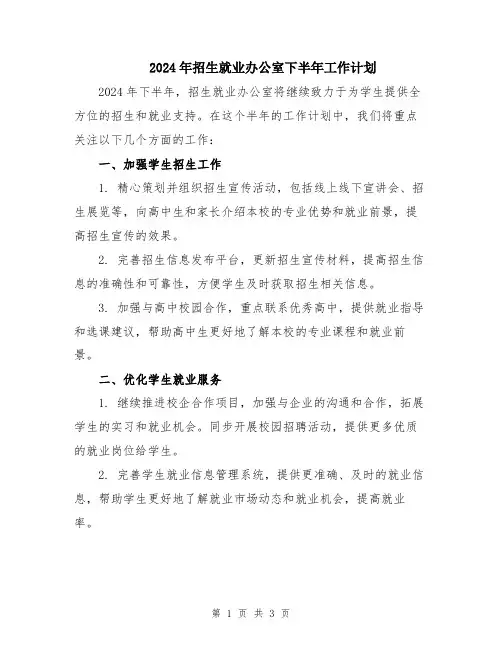 2024年招生就业办公室下半年工作计划