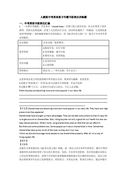 人教版中考英语复习专题书面表达训练题