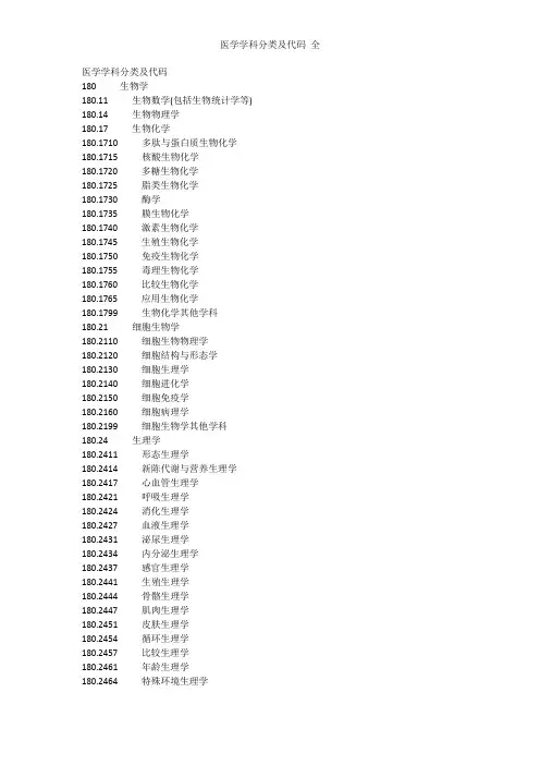 医学学科分类及代码 全