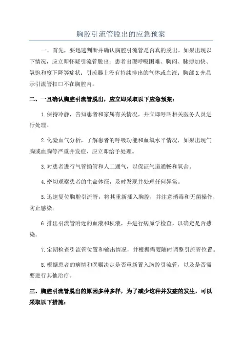 胸腔引流管脱出的应急预案