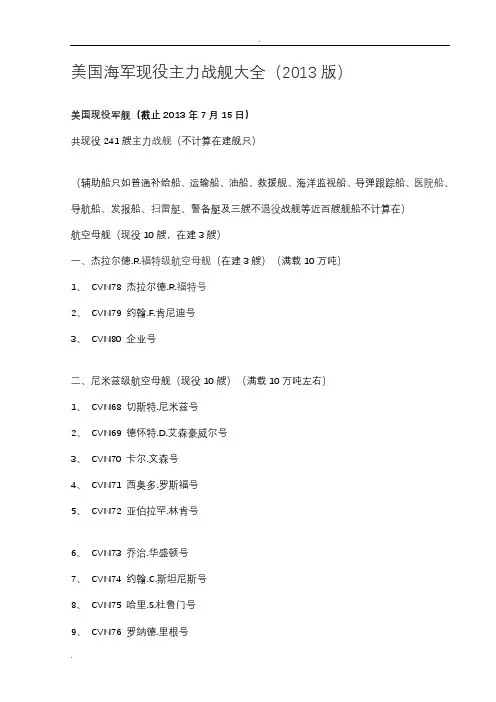 美国海军现役主力战舰大全