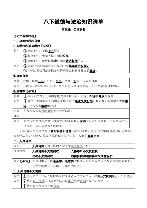 道法第三课 公民权利知识清单