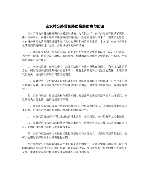 论农村公路常见路面裂缝病害与防治