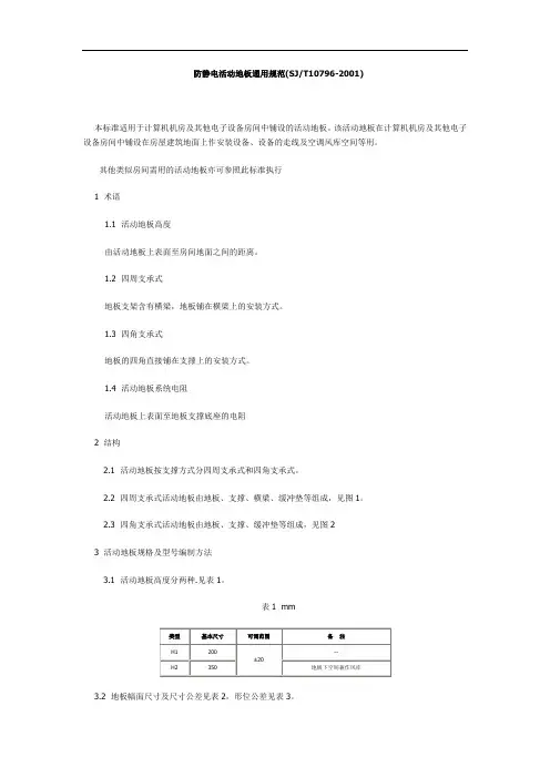 2019年防静电活动地板通用规范(SJT10796-).doc