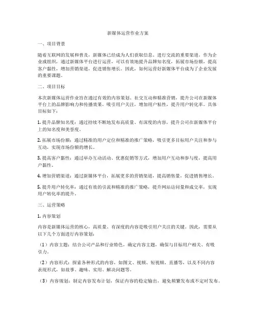 新媒体运营作业方案