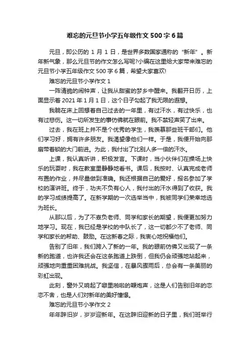 难忘的元旦节小学五年级作文500字6篇