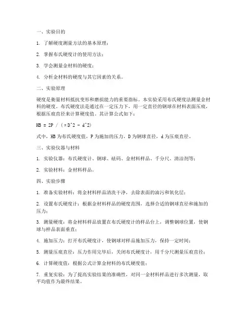 测量金硬度实验报告