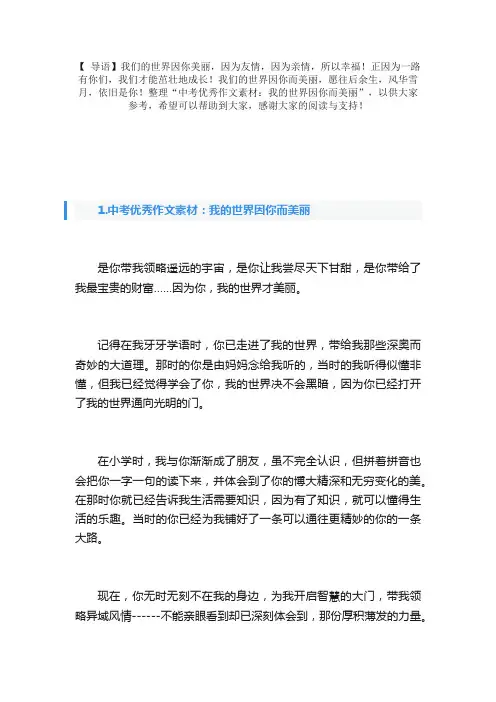 中考优秀作文素材：我的世界因你而美丽