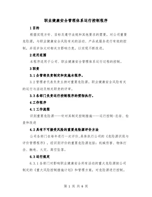 职业健康安全管理体系运行控制程序（2篇）