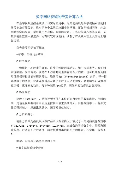 数字网络视频的带宽计算方法
