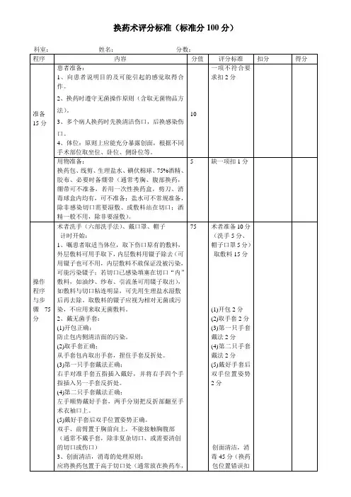 换药术评分标准