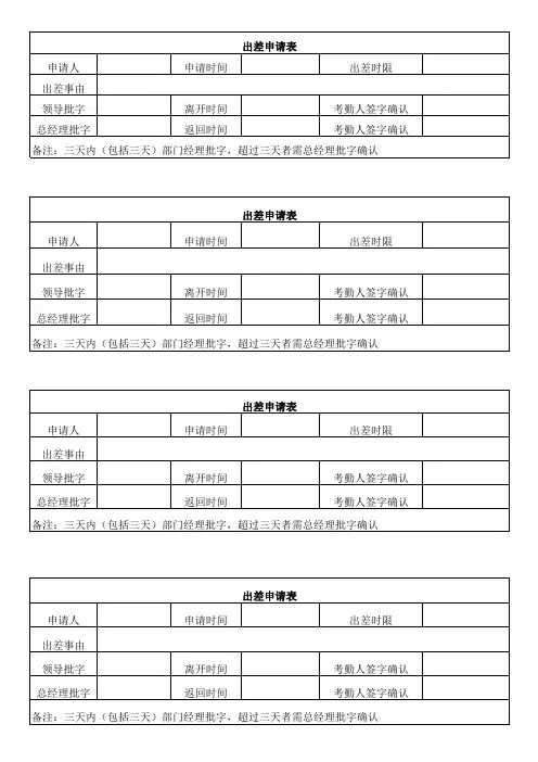 出差申请表 模板