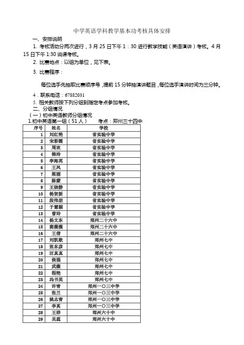 中学英语学科教学基本功考核具体安排