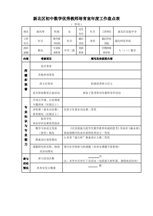 新北区初中数学优秀教师培育室年度工作盘点表