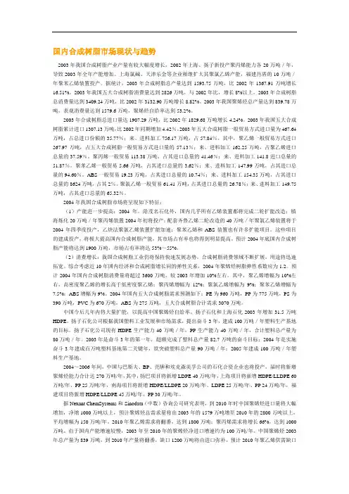 国内合成树脂市场现状与趋势