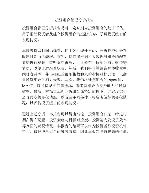 投资组合管理分析报告