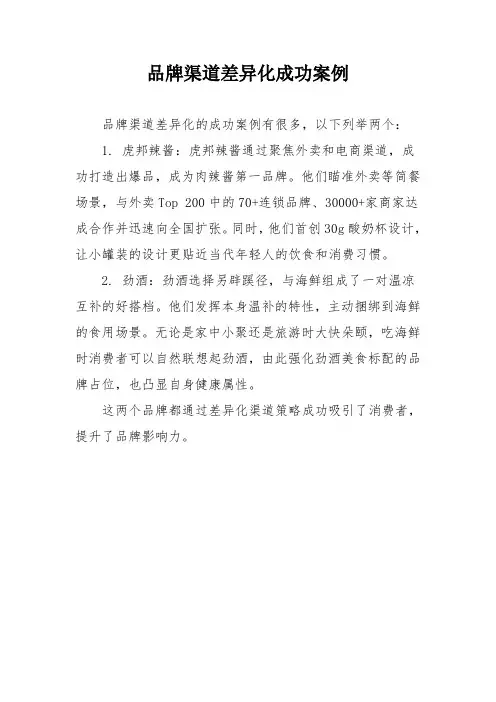 品牌渠道差异化成功案例