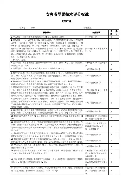 女患者导尿技术评价及扣分标准