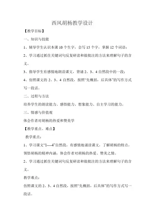 西风胡杨教案