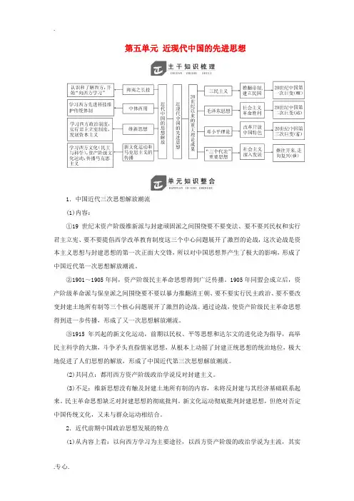高中历史 第五单元 近现代中国的先进思想单元小结教案岳麓版必修3-岳麓版高二必修3历史教案
