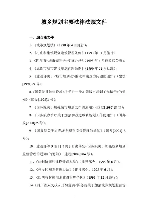 城乡规划主要法律法规文件