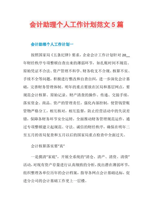 会计助理个人工作计划范文5篇