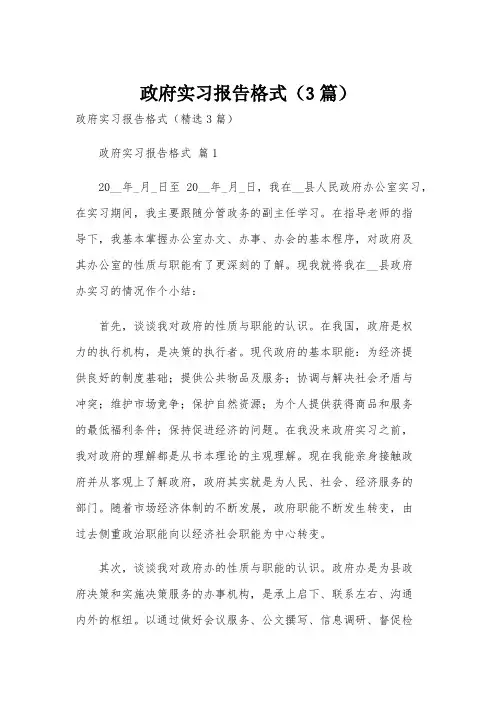 政府实习报告格式(3篇)