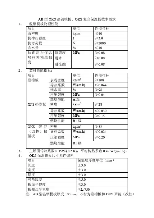 OKS温钢模板技术要求