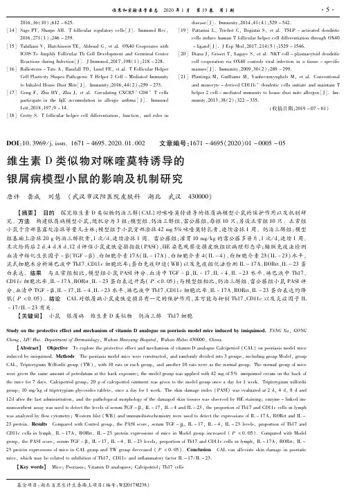 维生素d类似物对咪喹莫特诱导的银屑病模型小鼠的影响及机制研究