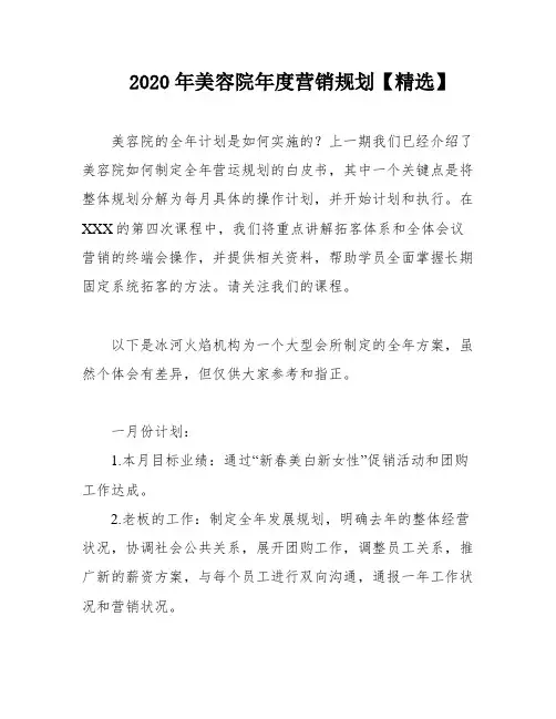 2020年美容院年度营销规划【精选】