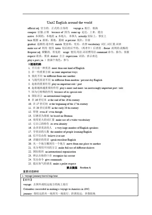 人教版高一英语必修一Unit2知识点梳理及练习 学生打印版