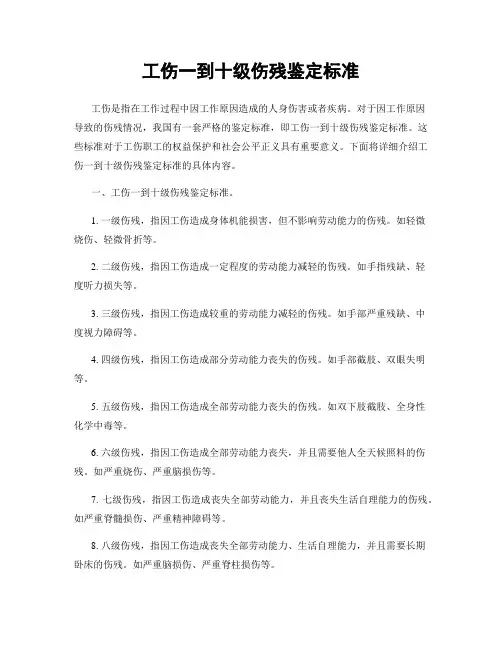 工伤一到十级伤残鉴定标准