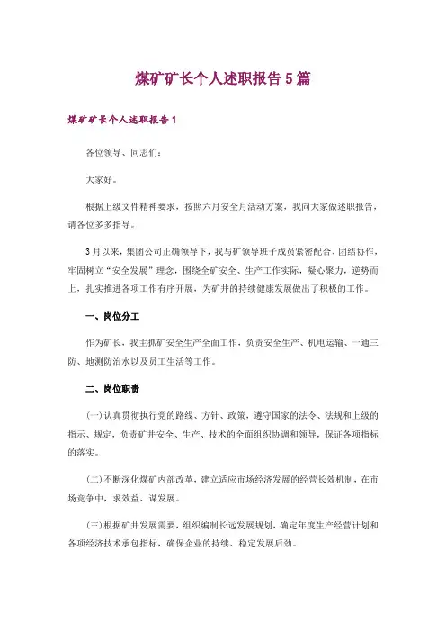 煤矿矿长个人述职报告5篇