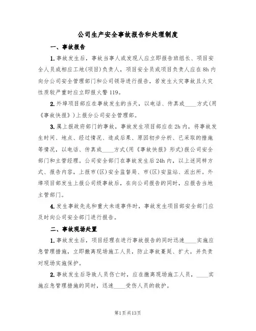公司生产安全事故报告和处理制度（五篇）