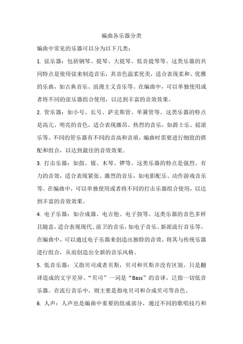 编曲各乐器分类