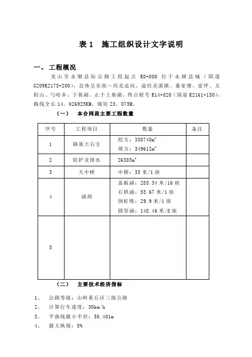 龙山至永顺县际公路工程施工组织设计.doc