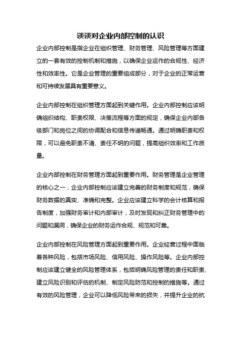 谈谈对企业内部控制的认识