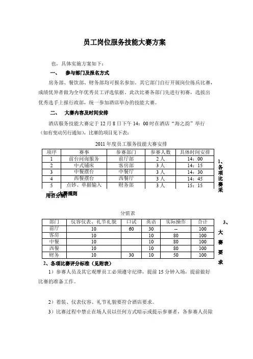 酒店员工服务技能竞技大赛方案
