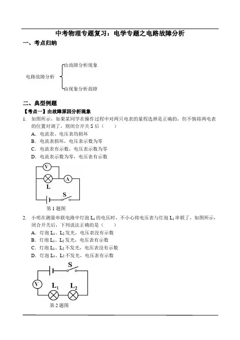 中考物理专题复习：电学专题之电路故障分析(讲义含答案)