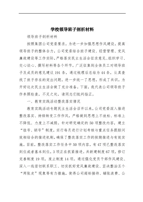 学校领导班子剖析材料