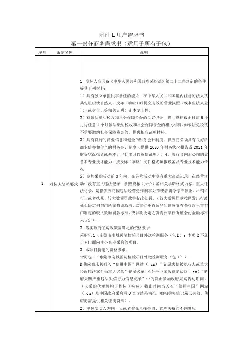 用户需求书第一部分商务需求书适用于所有子包