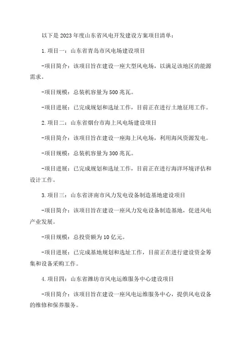 2024年度山东省风电开发建设方案项目清单