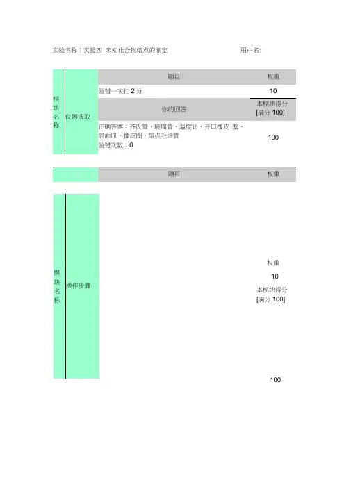 实验名称-未知化合物熔点的测定