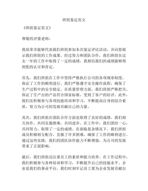 班组鉴定范文