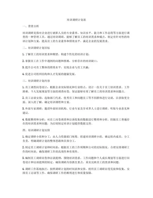培训调研计划表