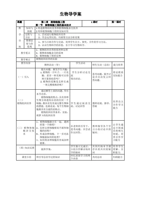 《植物细胞工程的基本技术》导学案