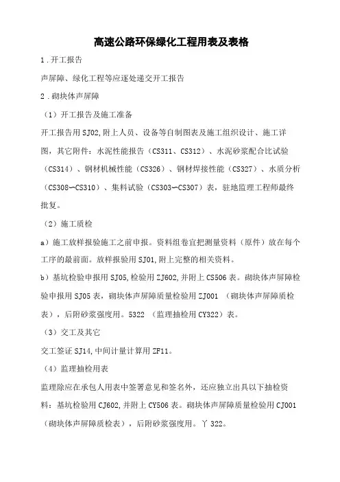 高速公路环保绿化工程用表及表格